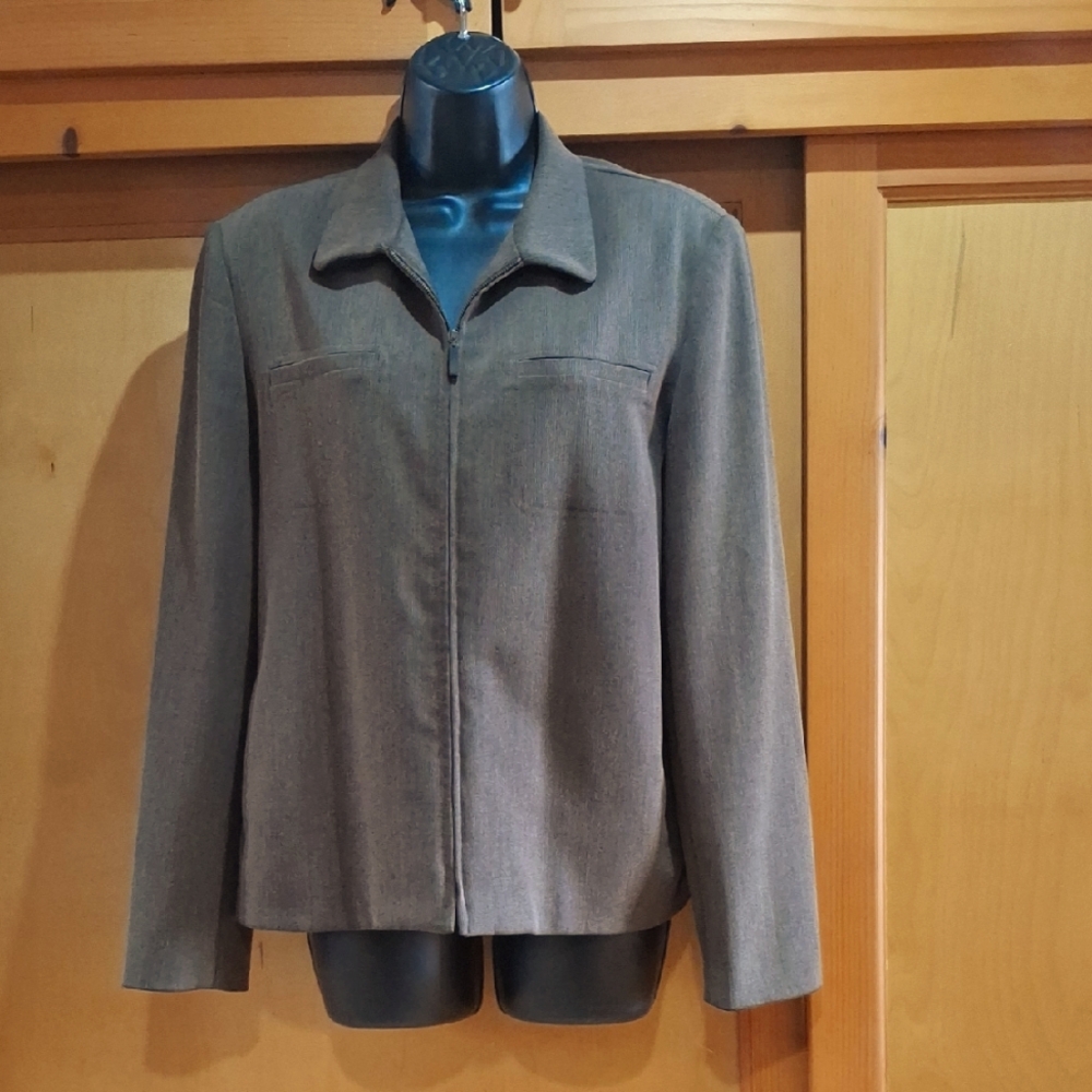 Vintage Rafaella Zip Blazer, Size 12P. Heathered Brown